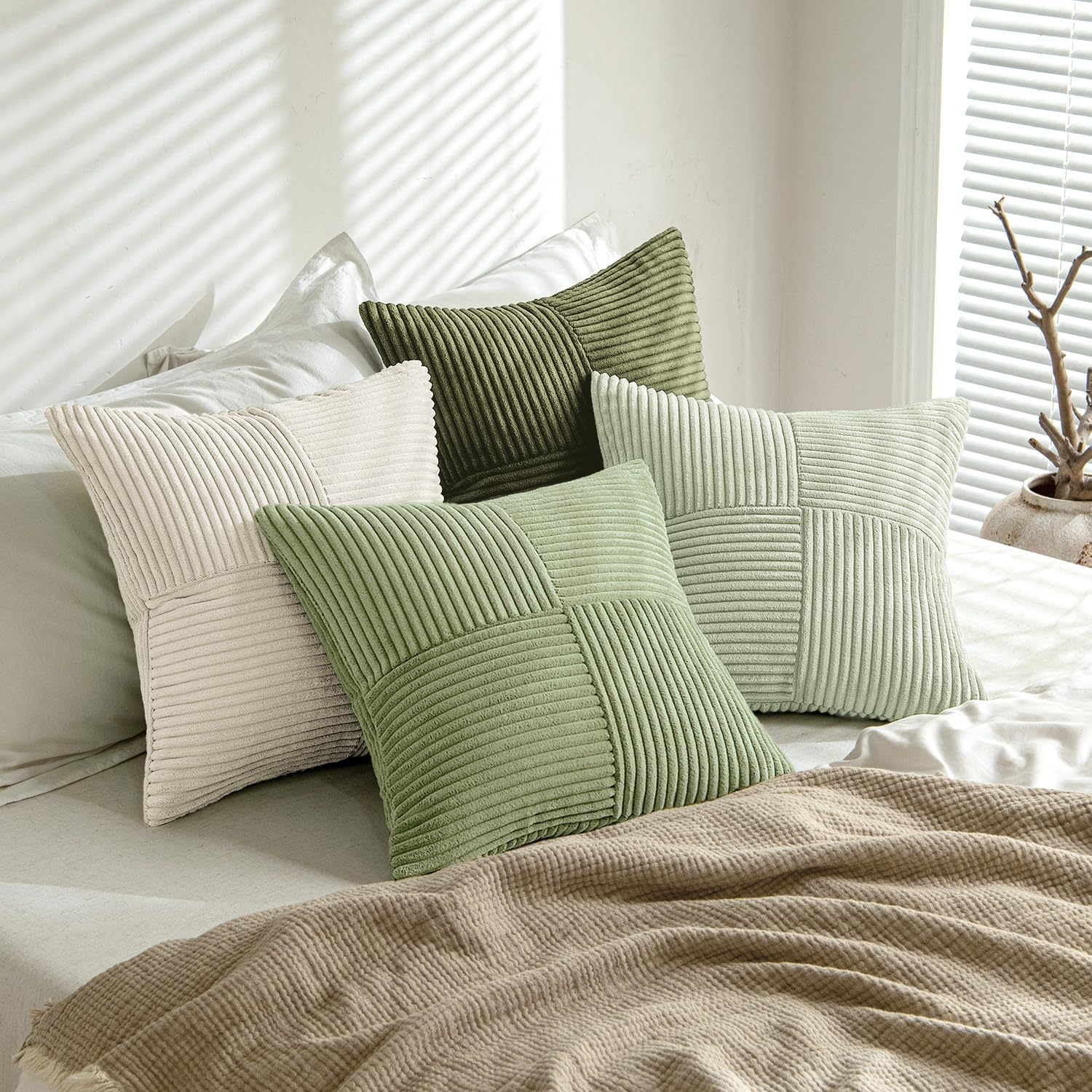 Miulee Summer Light Green Decorative Throw Pillow Covers 20x20 Inch Set of 4 Boho Farmhouse Cushion Covers Mordern Classic Pillow Cases Sof…