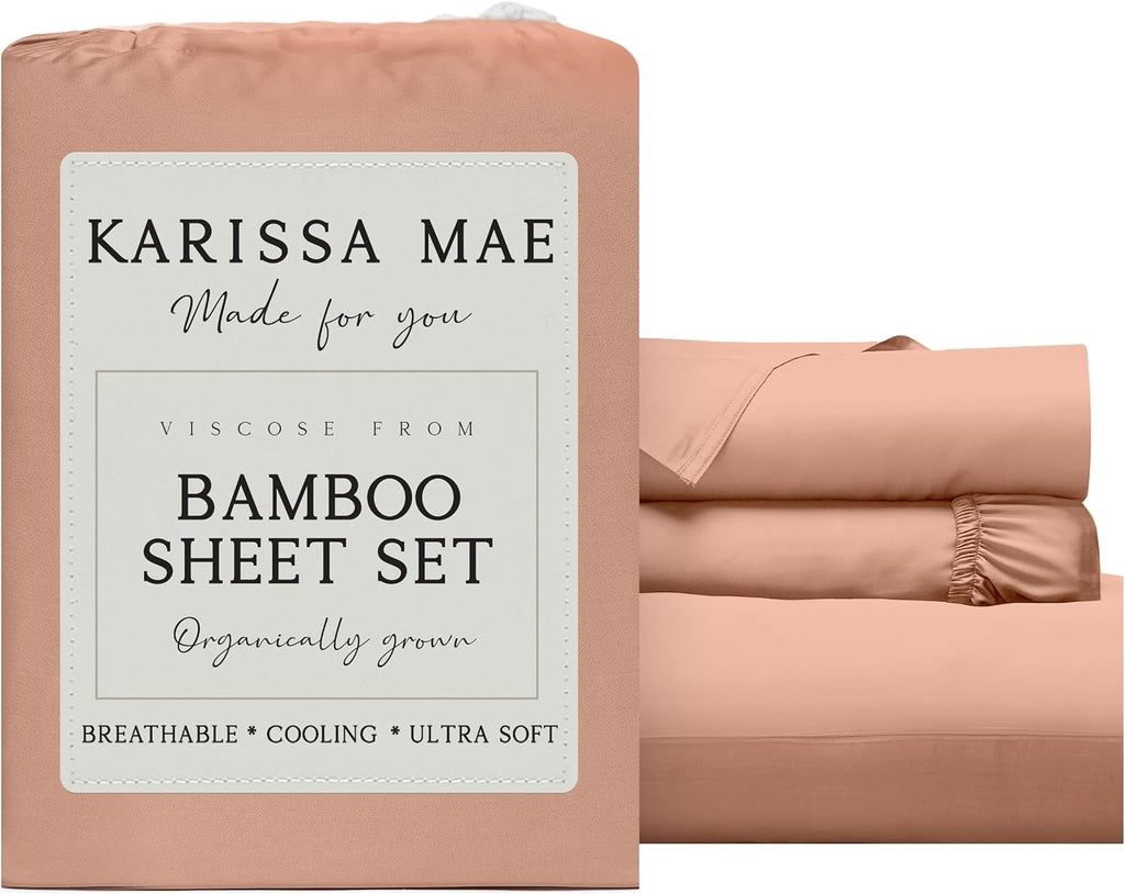 KARISSA MAE Pure Viscose from Bamboo Twin Size Sheet Set | 100% FSC Certified | Luxuriously Soft | Cooling | 18" Deep Pocket w/Corner…