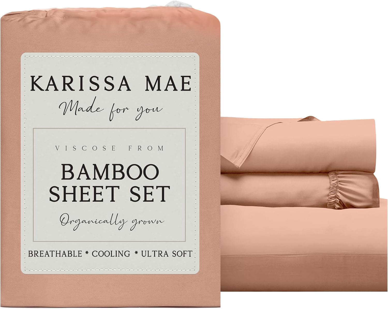 KARISSA MAE Pure Viscose from Bamboo Twin XL Size Sheet Set | 100% FSC Certified | Luxuriously Soft | Cooling | 18" Deep Pocket w/Corner…