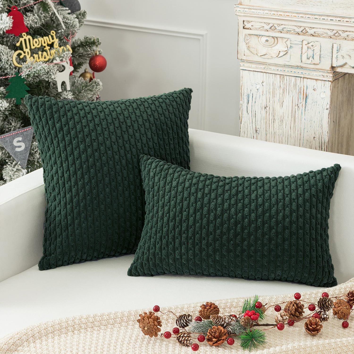 KevinTextile Kevin Textile 12x24 Inch Pillow Cover 1 Pack Boho Christmas Decorative Soft Striped Corduroy Lumbar Farmhouse Color Accent Rec…