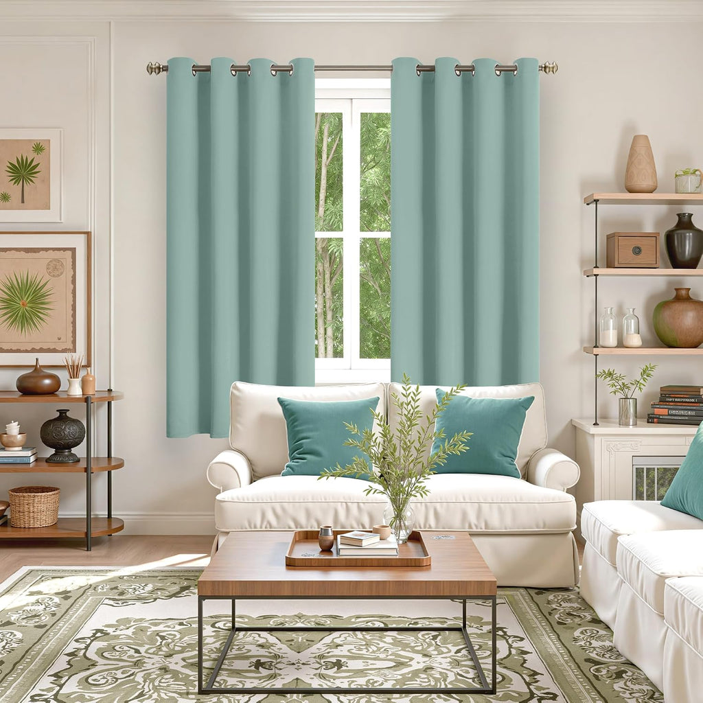 YoungsTex Light Sage Blackout Curtains 63 Inch Length for Bedroom - Grommet Thermal Insulated Drapes Darkening Privacy for Living Room Wind…