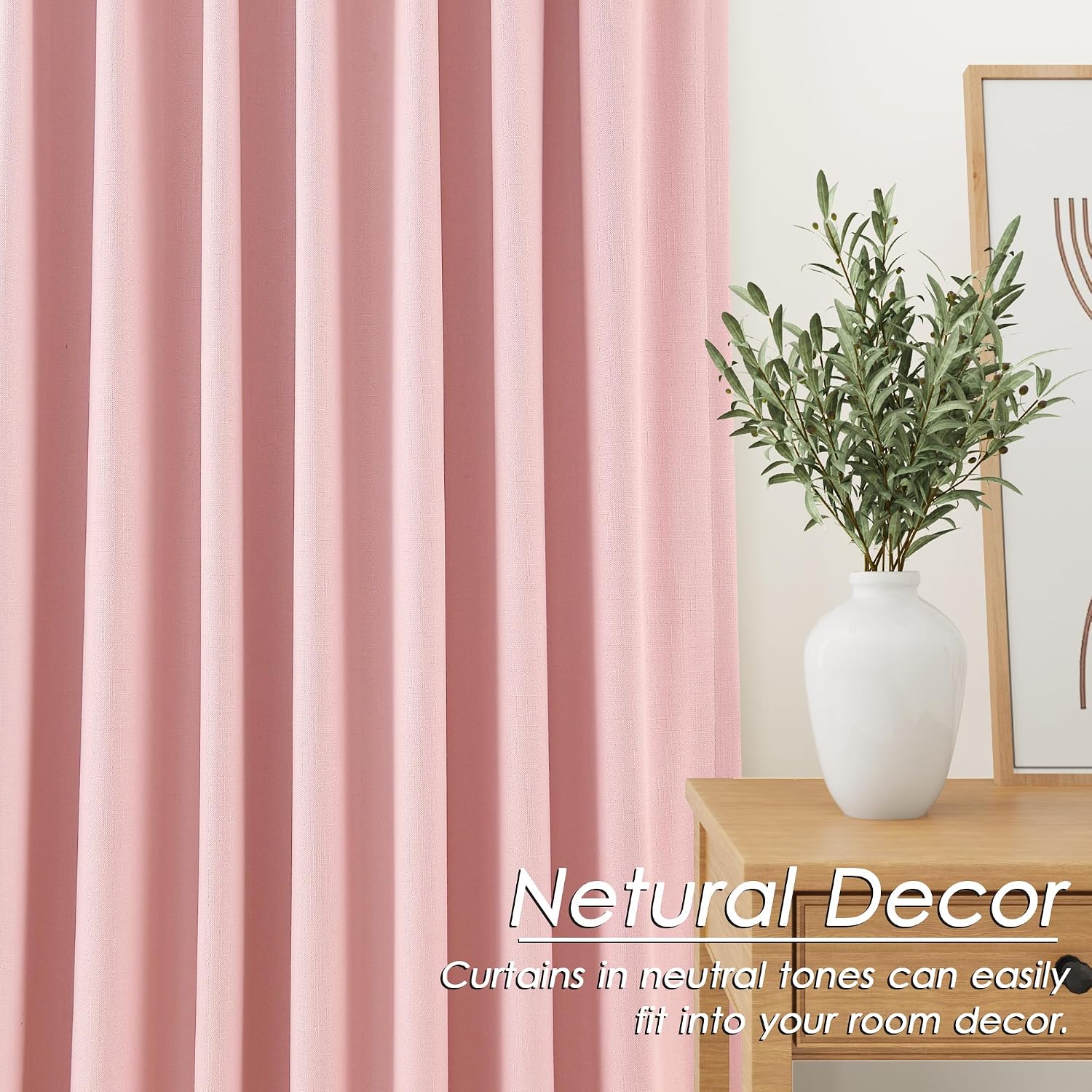 Nanspring Pink 100% Blackout Linen Curtains for Bedroom 90 Inches Long Back Tab Thermal Insulated Modern Farmhouse Decor Black Out Girl Cur…