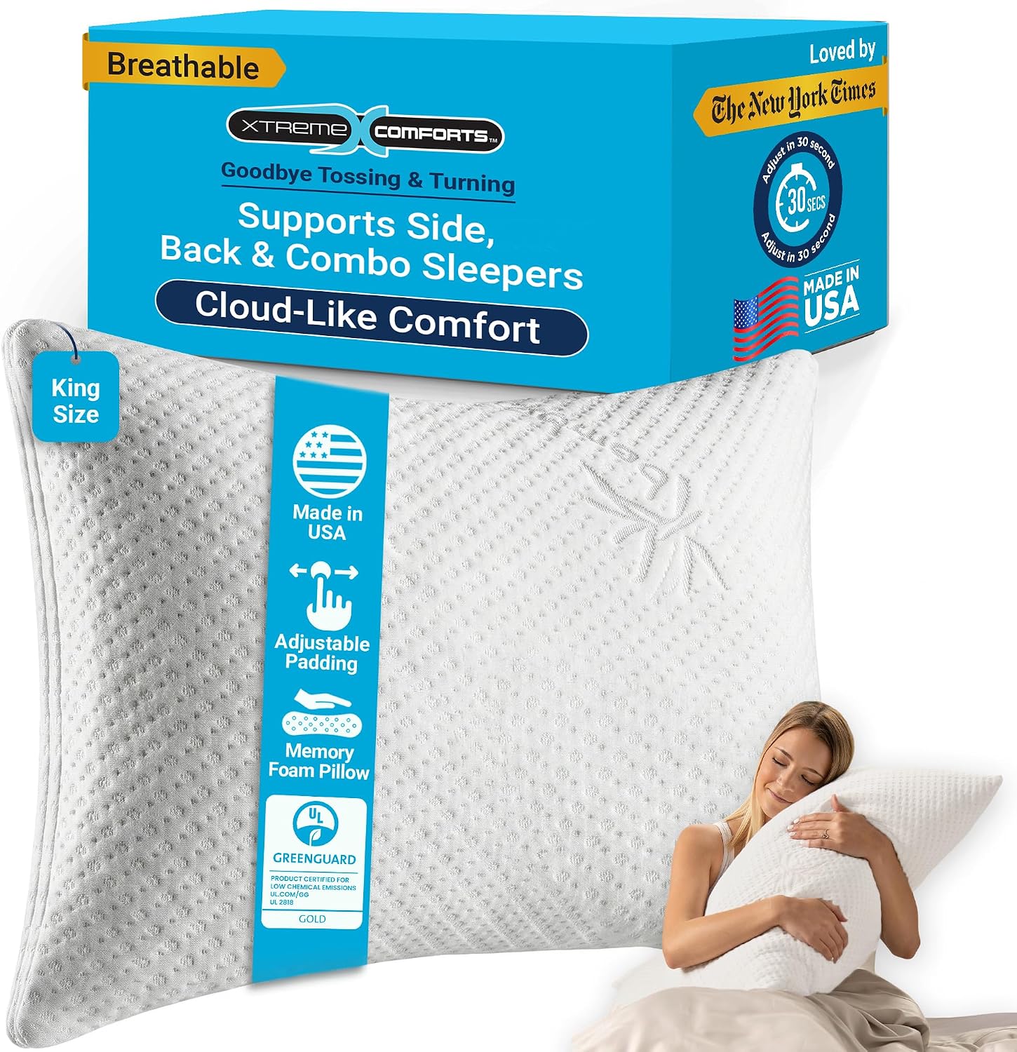 Xtreme Comforts Pillows for Sleeping - Adjustable King Memory Foam Pillow for Side, Back & Stomach Sleepers w/Removable Cooling Zipper…