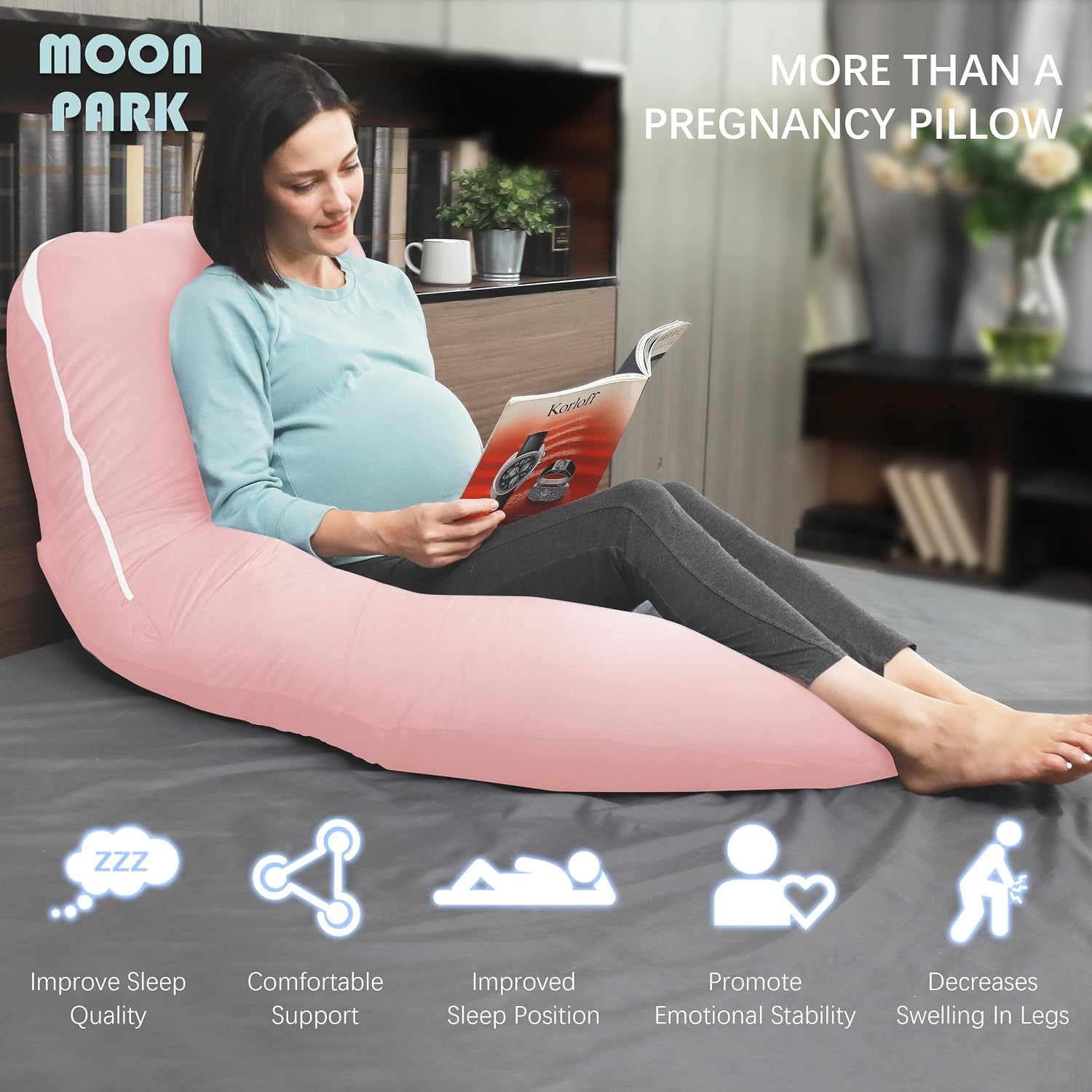 Moonpark MOON PARK Pregnancy Pillows for Sleeping - U Shaped Full Body Maternity Pillow with Removable Cover - Support for Back, Legs, Bell…