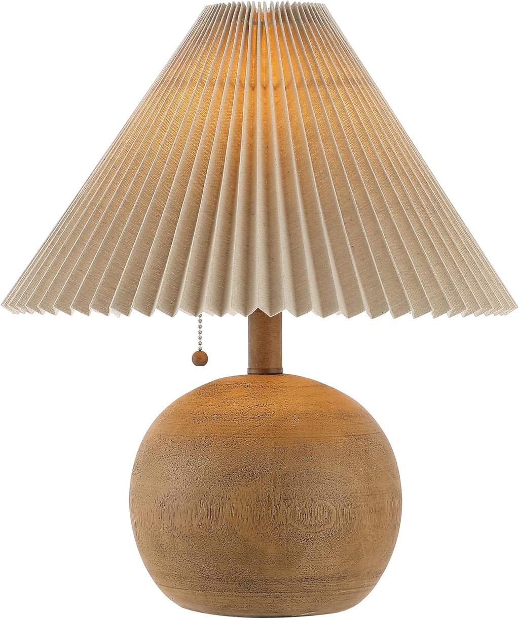 Jonathany JONATHAN Y 17.25" Brown Wood Finish Sphere Table Lamp, Mid-Century Bedside Nightstand with Beige Pleated Linen Shade, Scandinavia…
