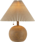 Jonathany JONATHAN Y 17.25" Brown Wood Finish Sphere Table Lamp, Mid-Century Bedside Nightstand with Beige Pleated Linen Shade, Scandinavia…