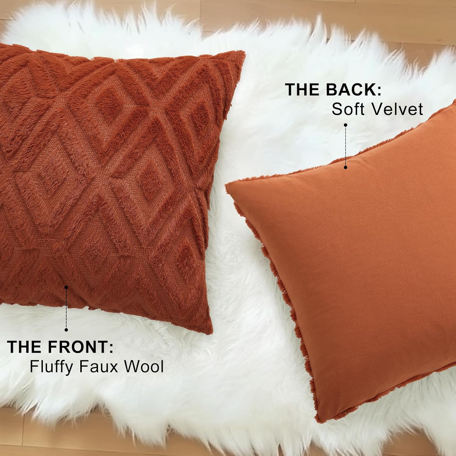 decorUhome Summer Couch Euro Sham Throw Pillow Covers 26x26 Set of 2, Decorative Soft Plush Faux Fur Wool Accent Pillow Covers for Modern F…
