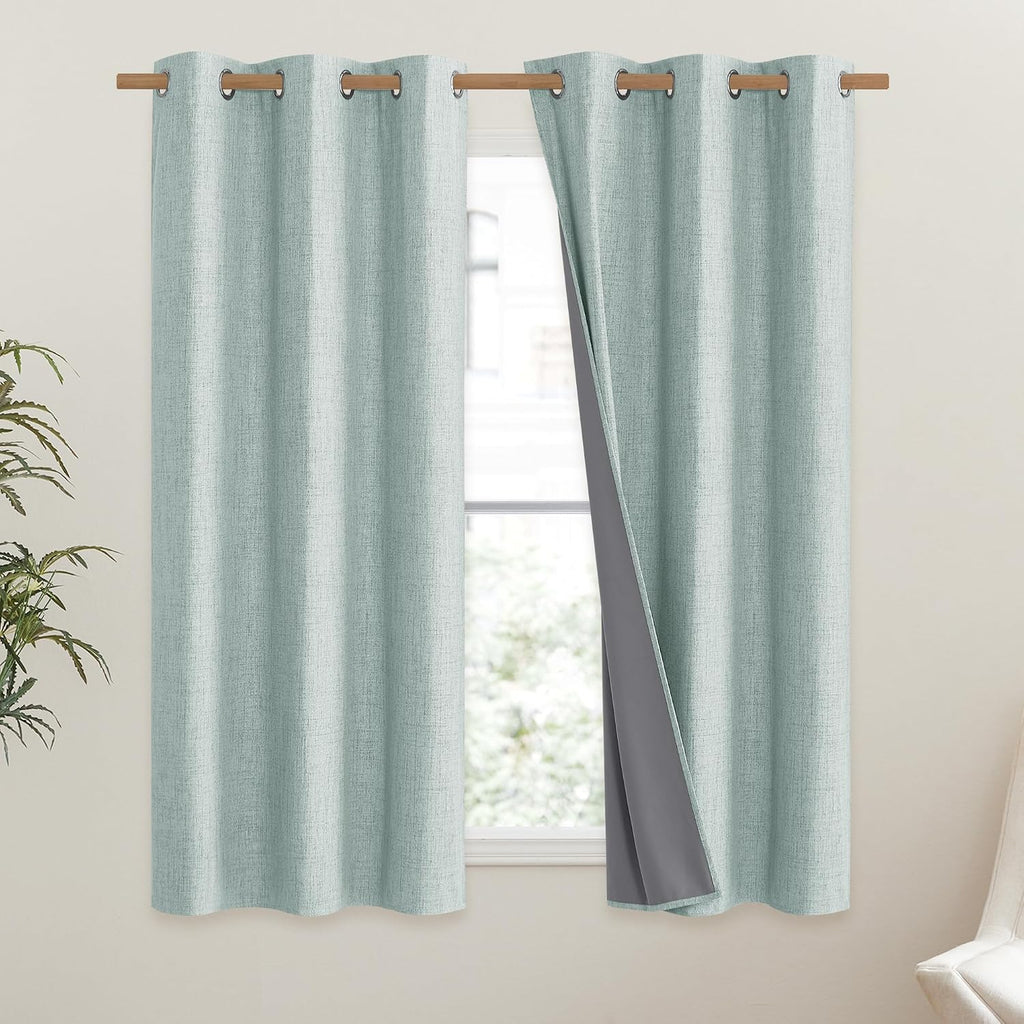 NICETOWN 100% Absolutely Blackout Linen Curtains with Thermal Insulated Liner, Seafoam Green, 42" Wide, 54" Length Energy Saving Curtains…