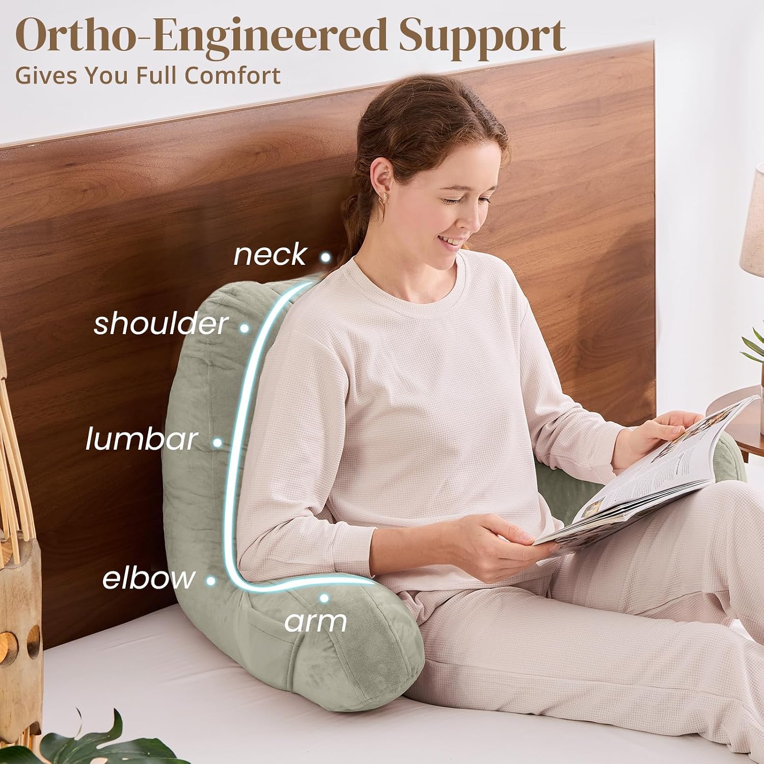 Sasttie Reading Pillow, Pillows for Reading or Relaxing – Ergonomic Support for Head, Neck, Back, and Lumbar, 21-Inch, Linen