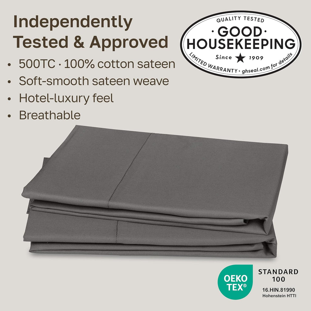 CALIFORNIA DESIGN DEN Soft & Silky 500 Thread Count 100% Cotton is Cool & Smooth, 2 Gray Pillow Cases Queen Fits Standard & Queen Pillows…