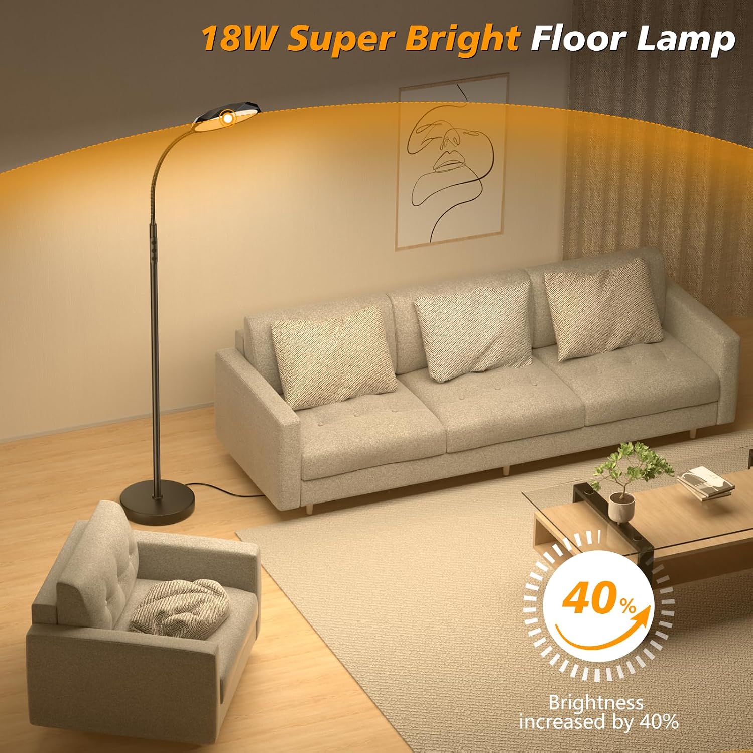 Pacovy Floor Lamp, 18W Bright LED Floor Lamps for Living Room with Diamond-Surface, Stepless Adjustable Colors & Dimmer Standing Lamp with…