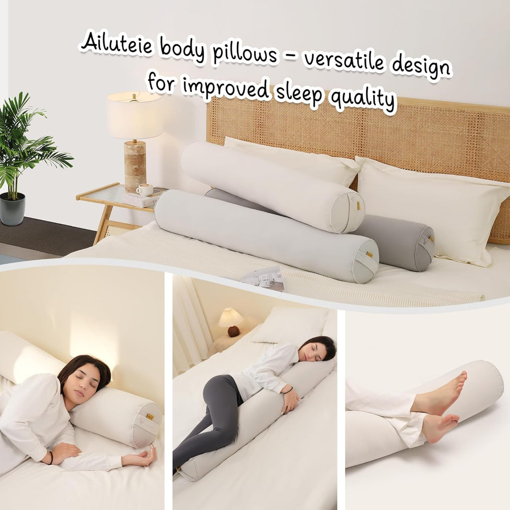 Body Pillow for Adults, Long Round Pillow, Big Cylindrical Pillow, Large Full Bolster Pillows for Side Sleepers (Misty White, 39.37"*7.87")
