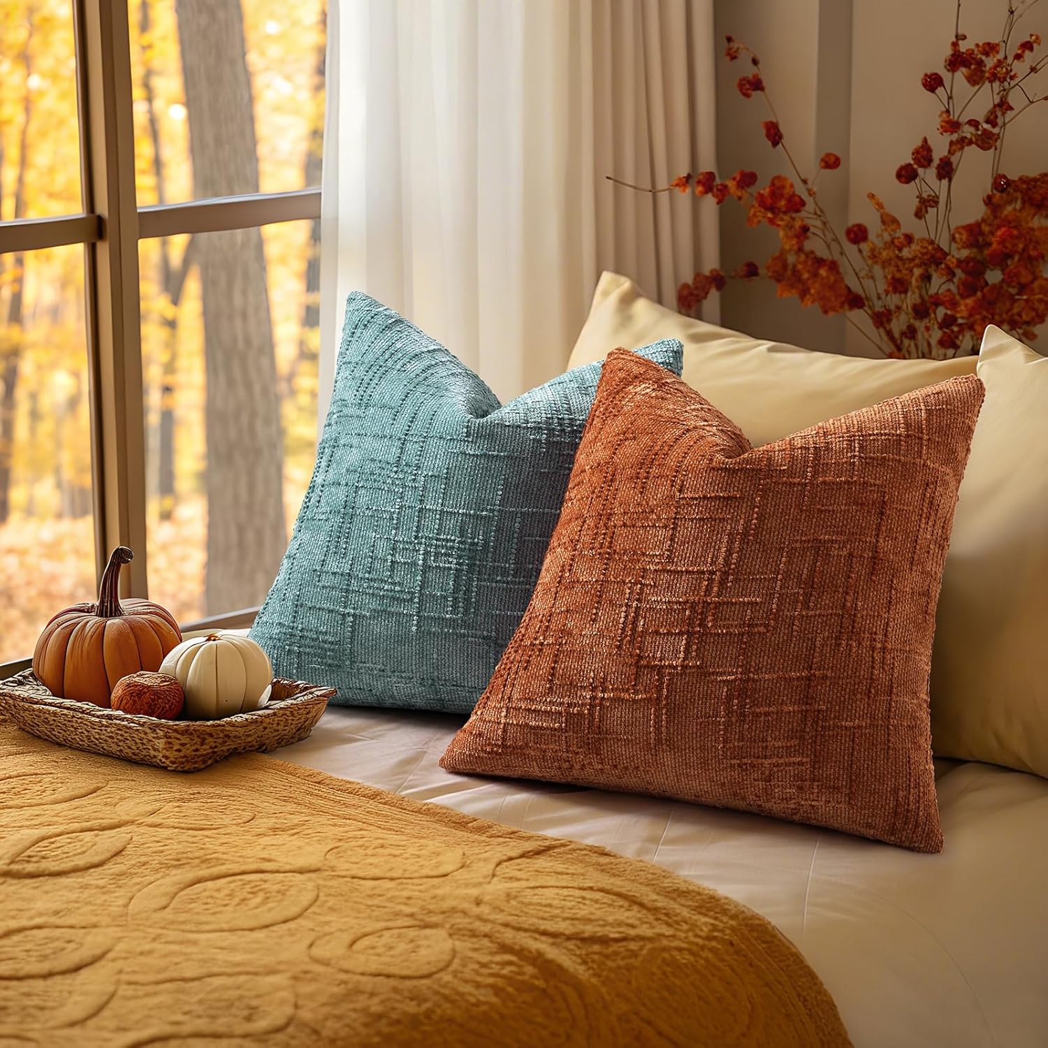 decorUhome Rust Chenille Euro Sham Throw Pillow Covers 26x26 Set of 2 Textured Soft Cozy Slubby Couch Pillow Covers Modern Farmhouse Boho D…