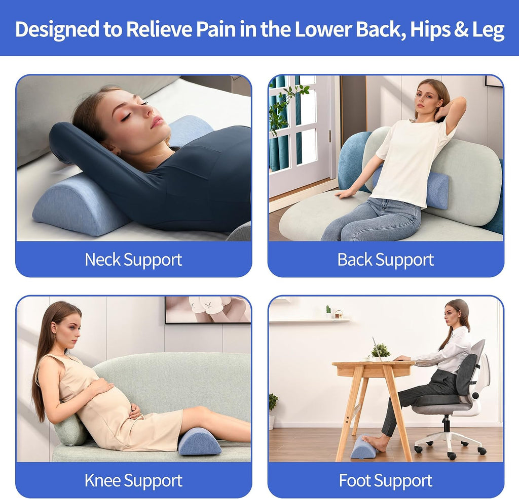 Zickskt Knee Pillow for Back Sleeping, Memory Foam Leg Pillow for Back Pain, Under Leg Support for Sleeping, Half Moon Bolster Pillow Blue