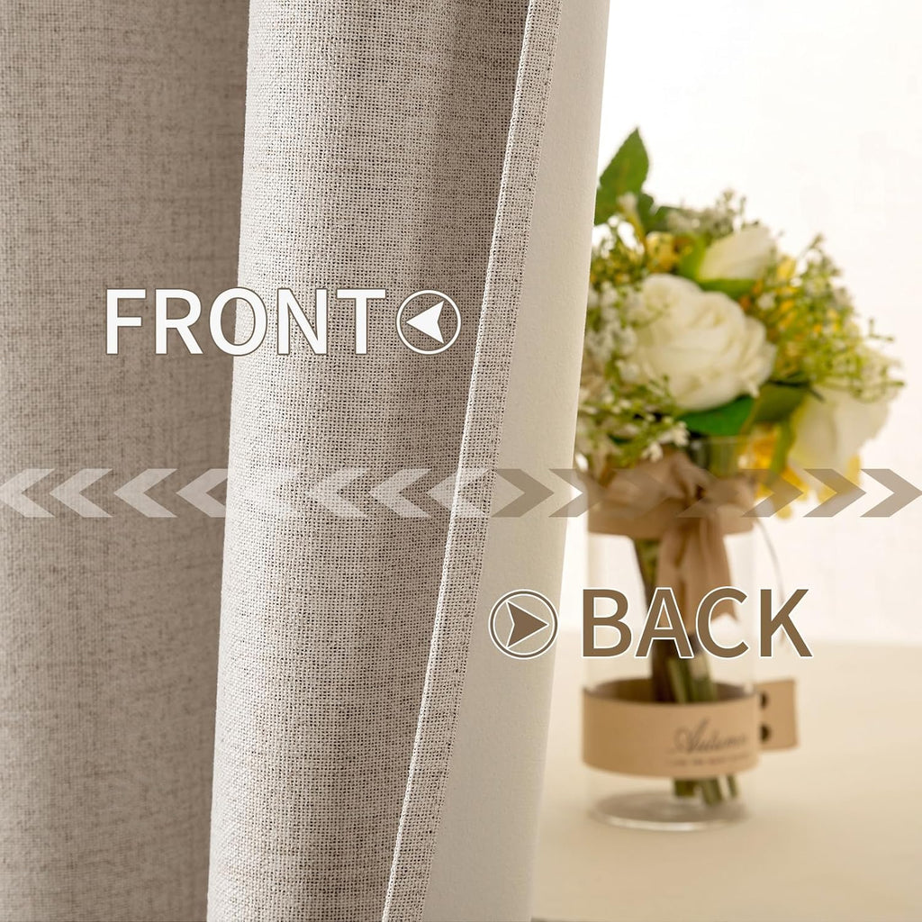Miulee Linen Textured Curtains Solid 100% Blackout for Bedroom Thermal Insulated Taupe Grommet Room Darkening Curtains & Drapes Luxury Deco…