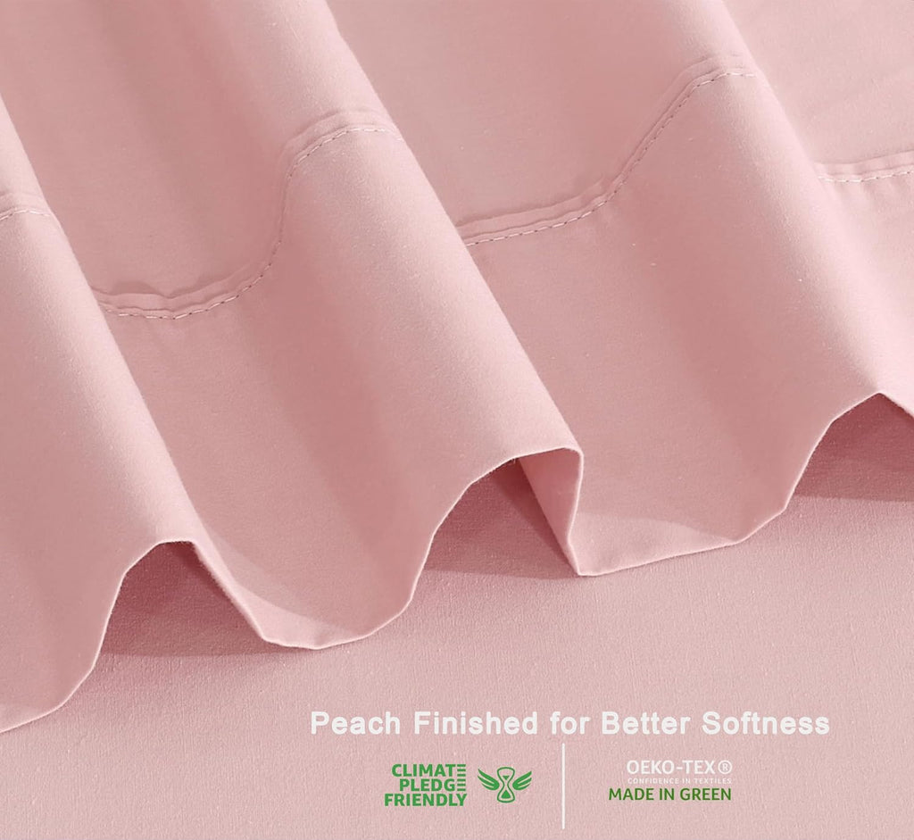 Ruvanti 100% Cotton Organic Percale Sheets Queen Size – Crisp Cooling Bed Sheets for Hot Sleepers, Deep Pocket 15”, Soft Peach Finish, Brea…