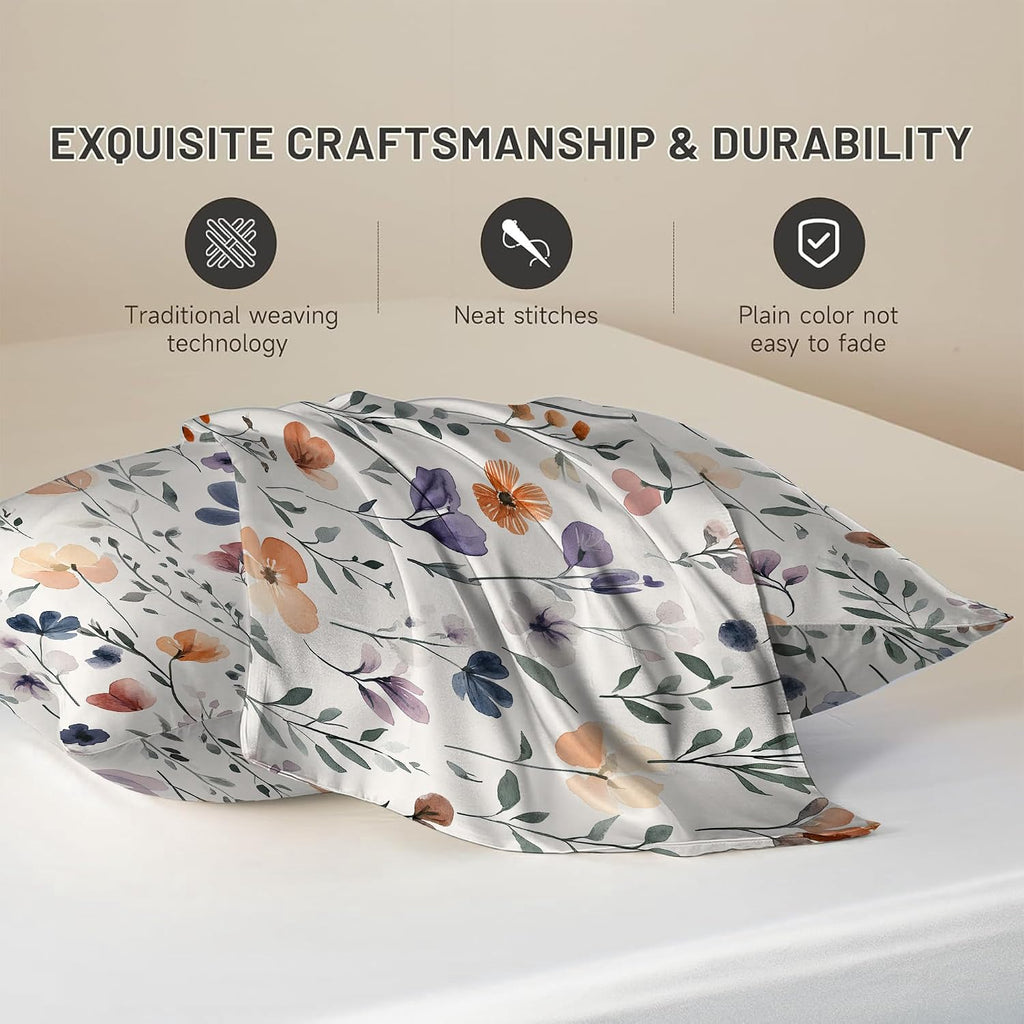 Satin Pillowcase for Hair and Skin Watercolor Floral Green Leaves Super Soft and Cooling Similar to Silk Pillow Case 1 Pack with Hidden…