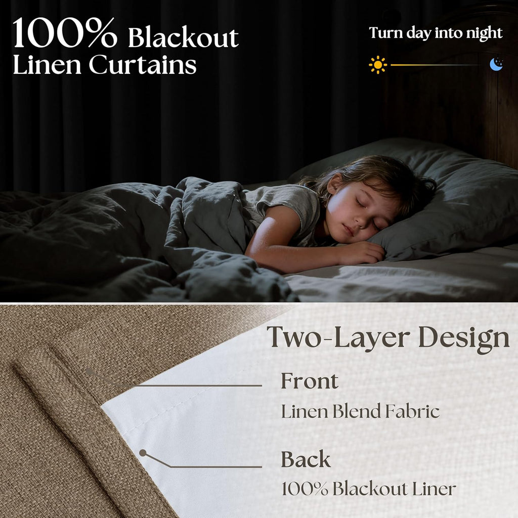 Twodrapes Latte Dual Layer Blackout 102 Inch Length Curtains 2 Panels Pinch Pleated for Sliding Glass Door Luxury Pinch Pleated Flax Linen…