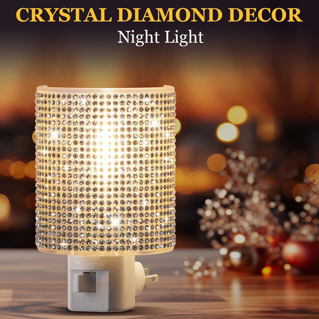 Crystal LED Night Light Plug into Wall, Decorative Plug in Night Light with Manual On/Off Switch and 360° Rotating Plugs, Warm White…