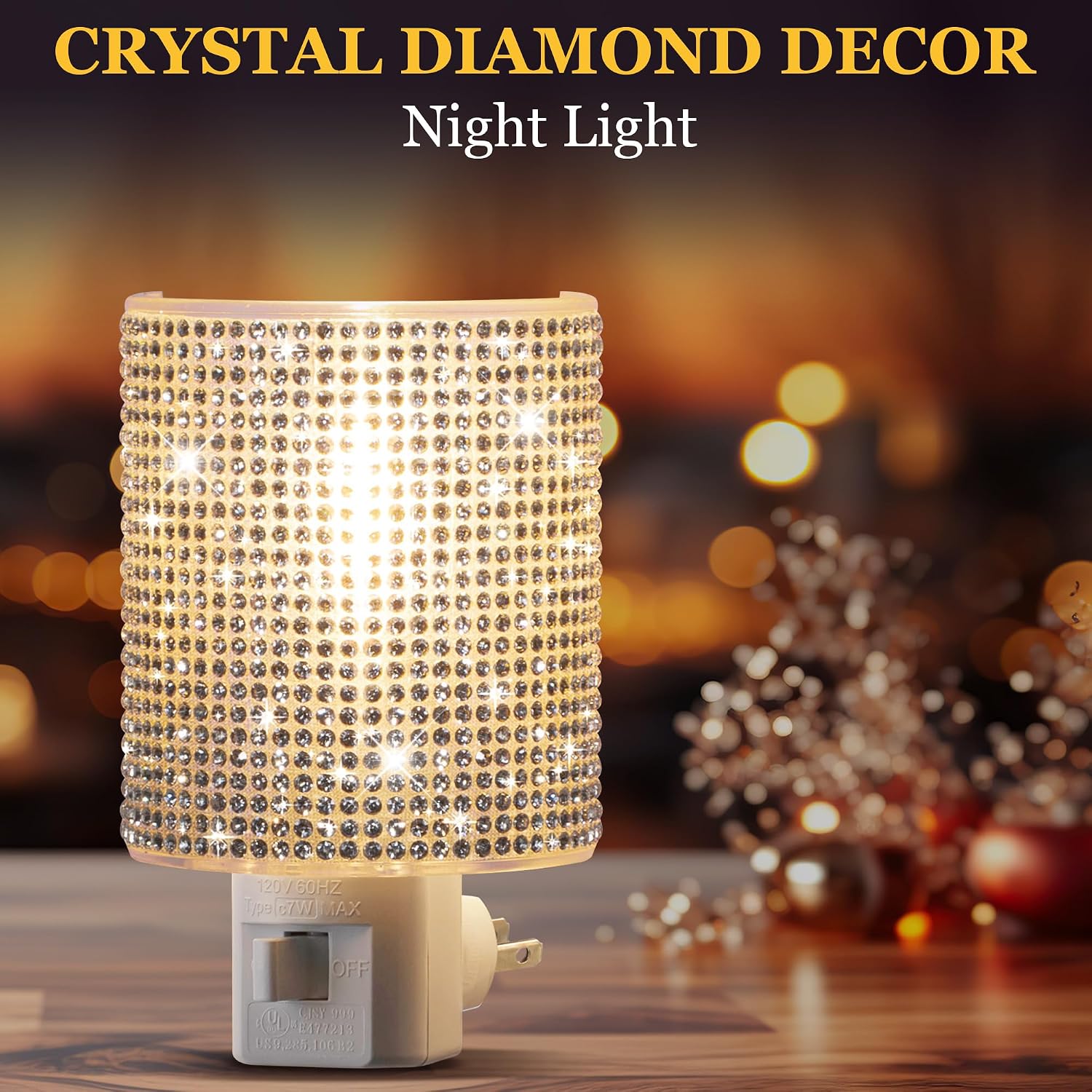Crystal LED Night Light Plug into Wall, Decorative Plug in Night Light with Manual On/Off Switch and 360° Rotating Plugs, Warm White…