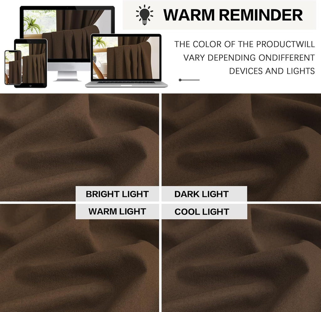 Keqiaosuocai Brown Linen Textured Blackout Curtains 120 Inches Long for Living Room, Light Blocking Canvas Look Curtain Drapes Chocolate Br…