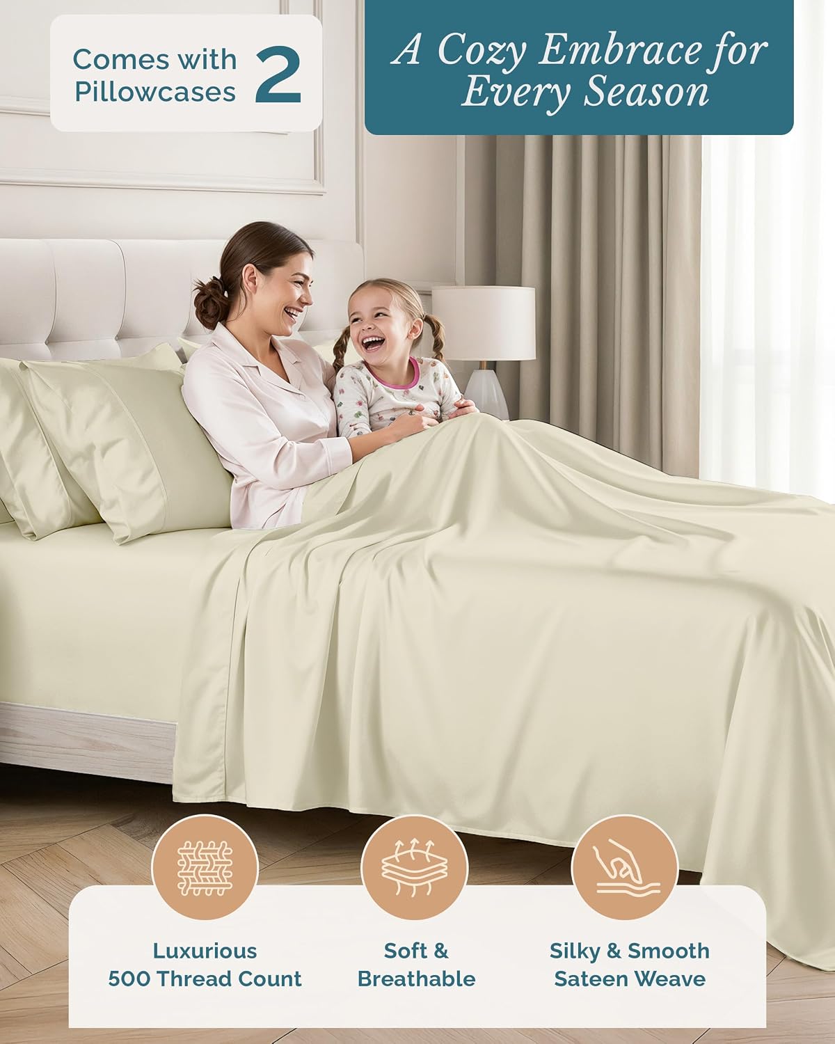 Casa Platino Twin XL Size Sheets, 100% Cotton 4 Piece Set with 500 Thread Count Silky Smooth Sateen Finish, Lightweight and Durable Twin…