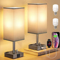 aooshine Grey Fully Dimmable Nightstand Lamps Set of 2 - Table Bedside Lamp with USB C+A Charging Ports & 2 AC Outlets, Square Lamp Sets…