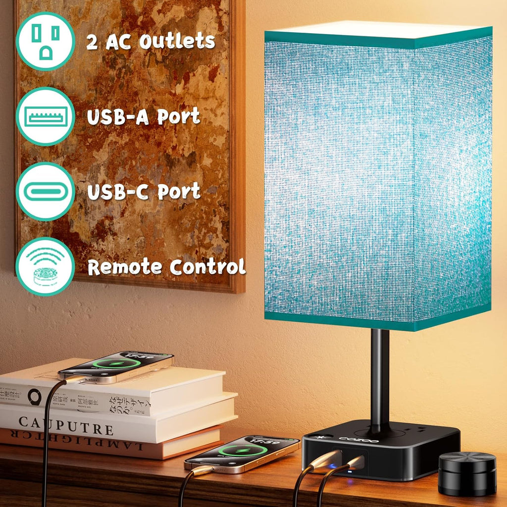 Nightstand Lamp & USB C+A Fast Charging Station: Modern Bedside Table Lamp with Remote & Touch Control, Warm Dimmable Light for Bedroom…