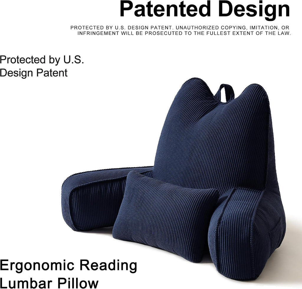 Ailuteie Patented Design Corduroy Sit Up Pillow for Bed with Arms, Reading Pillow for Adults with Extra Lumbar Pillow, Bed Rest Backrest fo…
