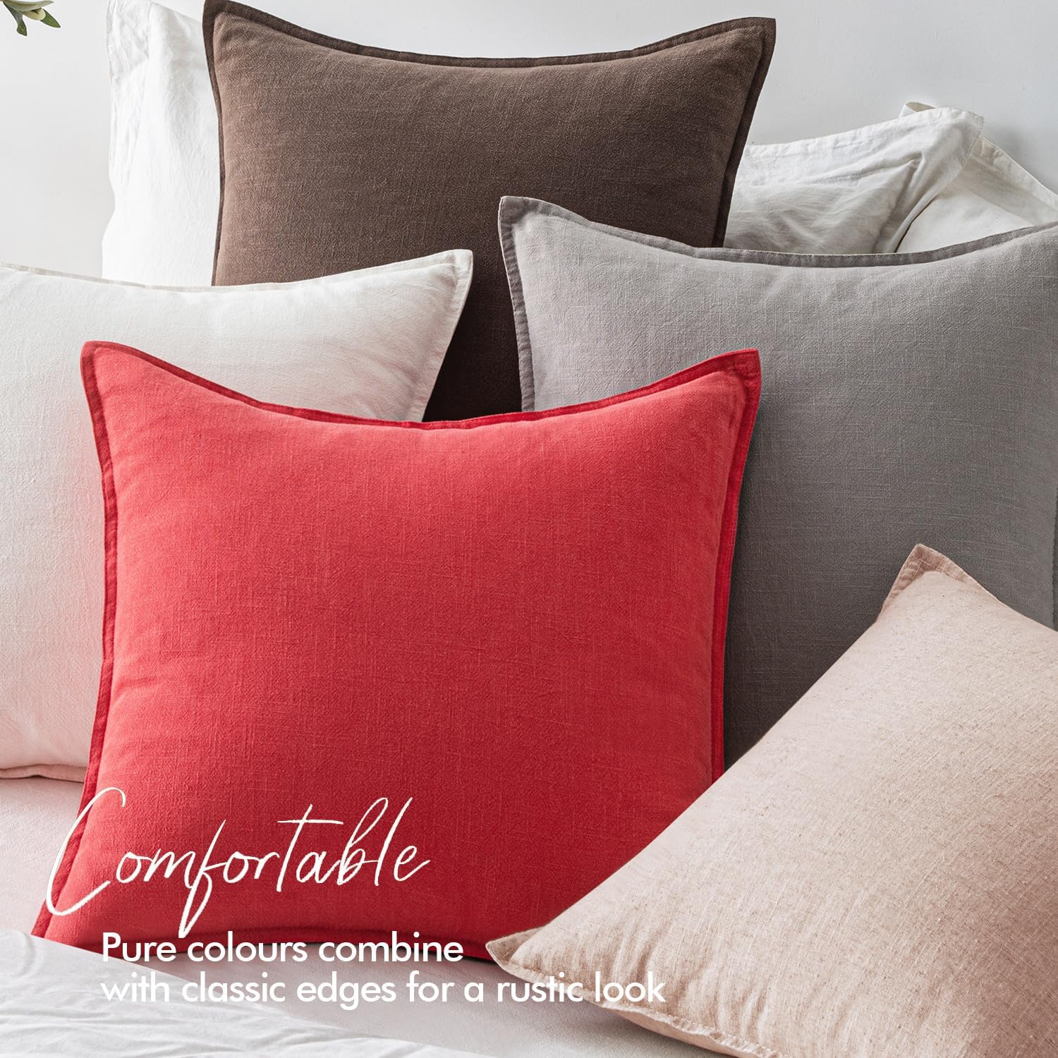 EMEMA Christmas Throw Pillow Covers Decorative Linen Pillow Covers 22x22 Inch Red Boho Farmhouse Neutral Couch Throw Pillows for Bed Pack…