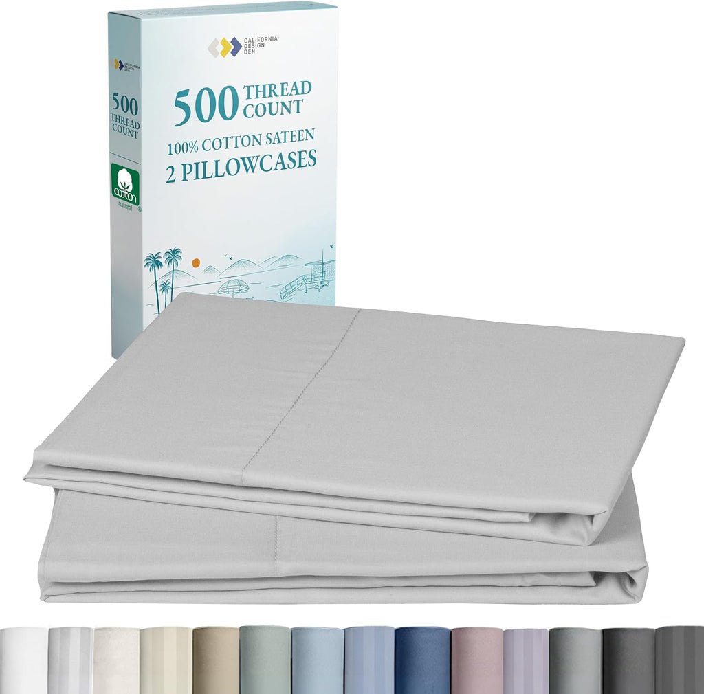 CALIFORNIA DESIGN DEN Soft & Silky 500 Thread Count 100% Cotton Sateen, Cool & Smooth with A Classic Opening, Set of 2 King Pillow Cases…