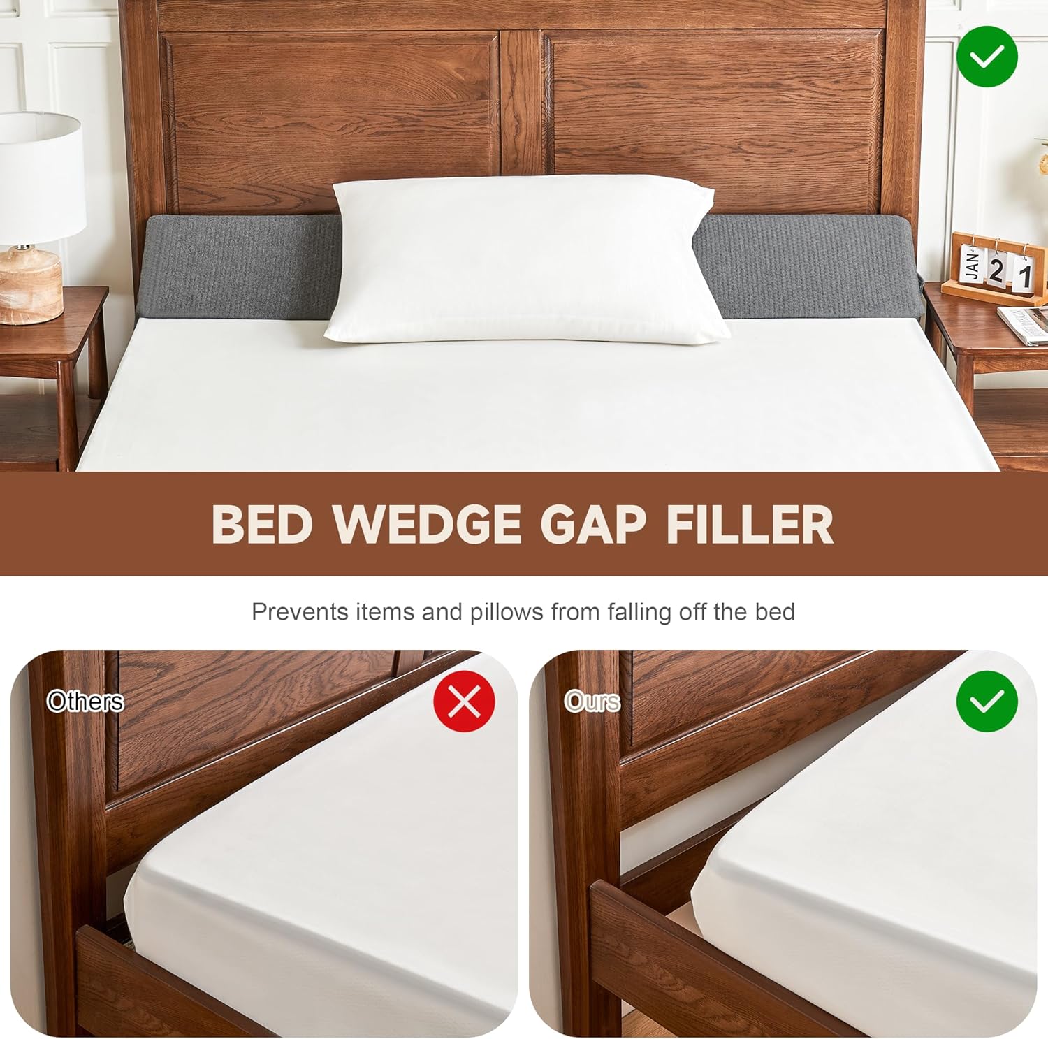 IFNOW Full Size(54"x6"x10") Bed Wedge Pillow for Headboard, Mattress Gap Filler(0-8"), Bed Wedge for Gap Between Your Headboard and…