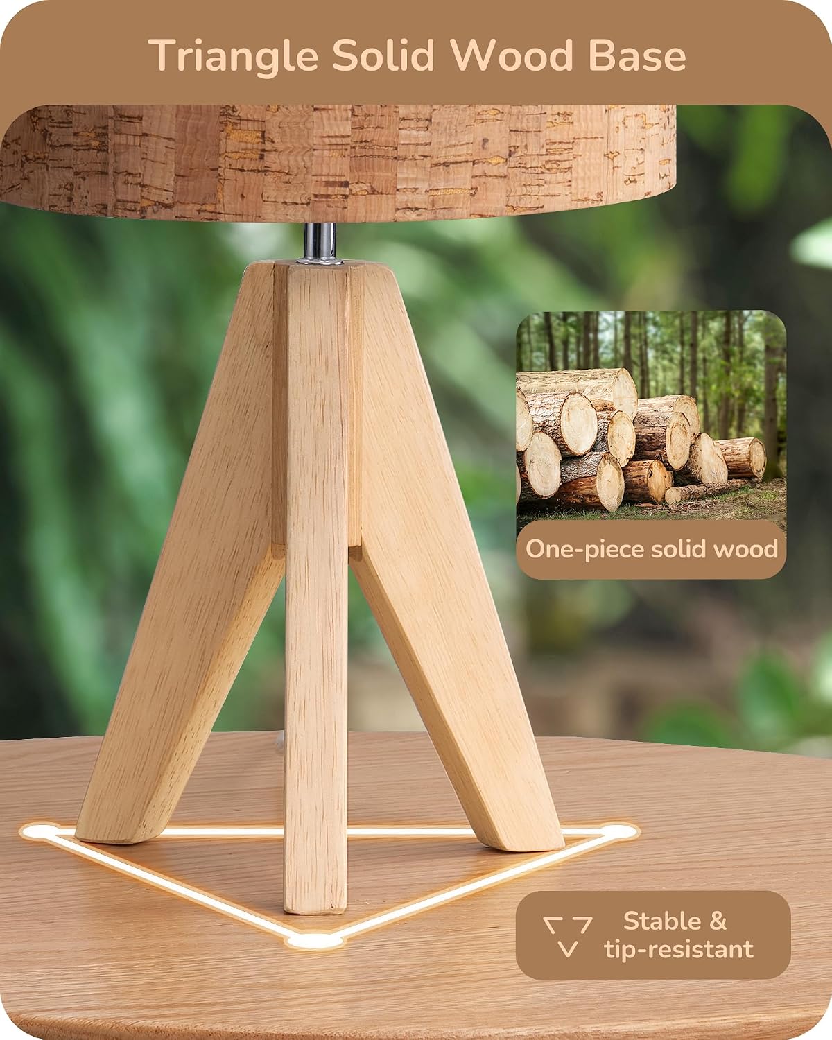EDISHINE Small Table Lamp, Wooden Tripod Nightstand Lamp with Bark Linen Shade, Farmhouse Bedside Lamp for Nursery, Bedroom, Kids Room…