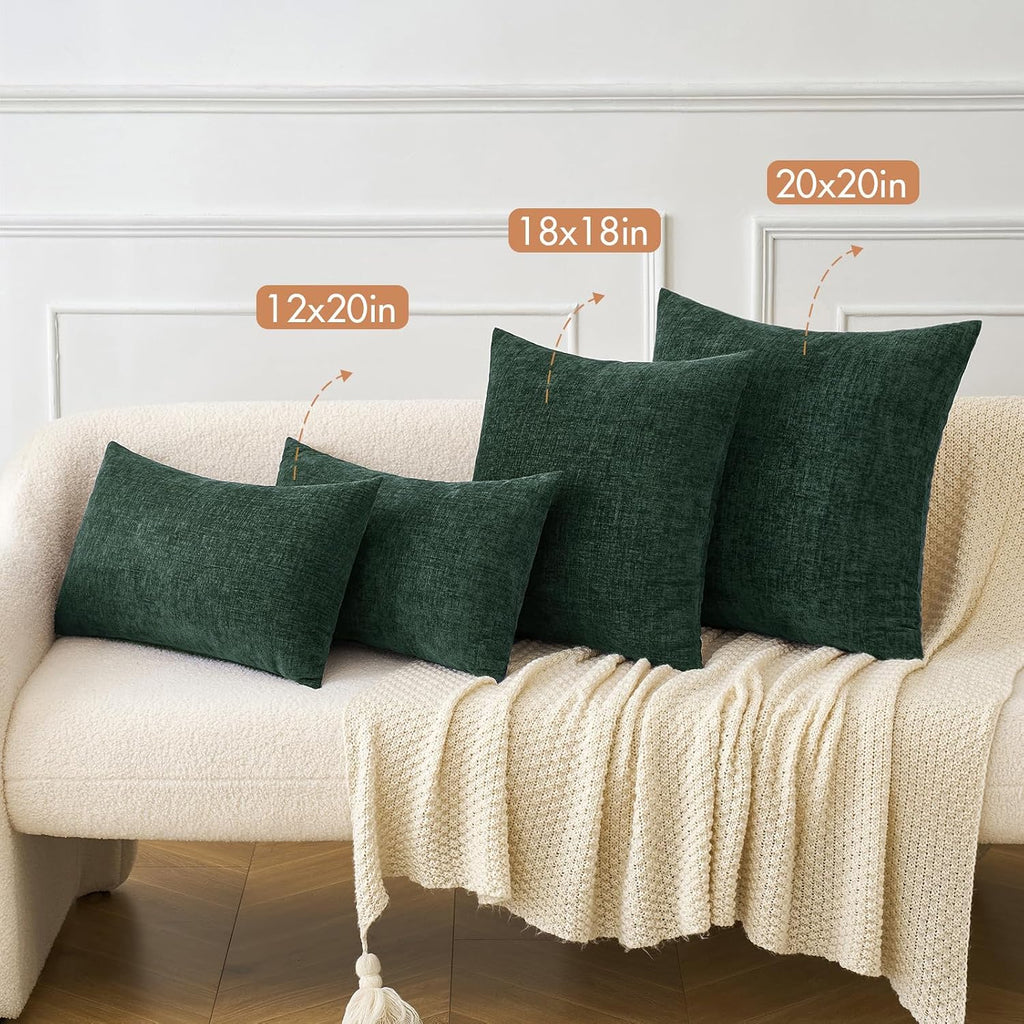 Miulee Pack of 2 Green Throw Pillow Covers 18x18 Inch Soft Chenille Pillow Covers for Sofa Living Room Couch Solid Dyed Cases wood Green