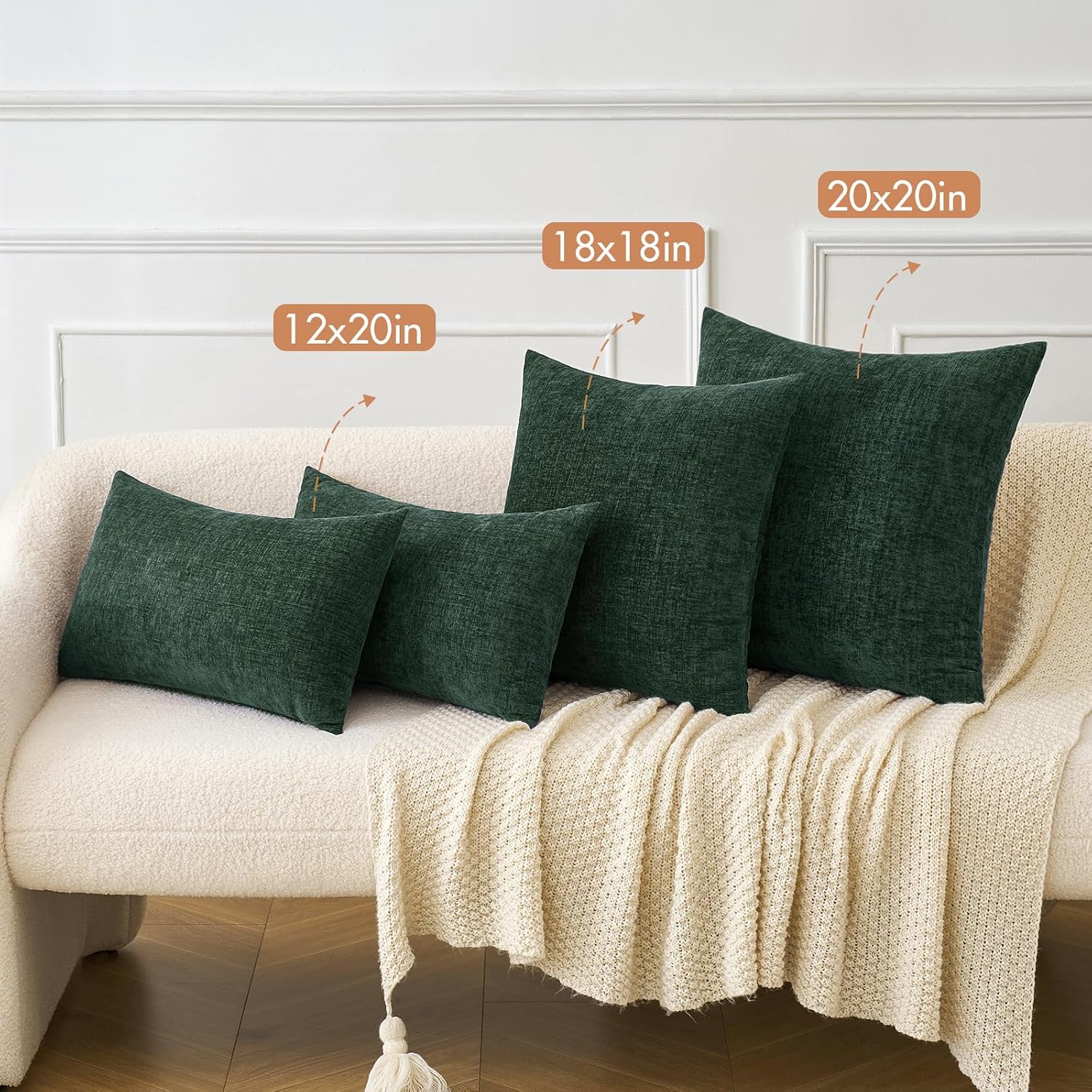Miulee Pack of 2 Green Throw Pillow Covers 18x18 Inch Soft Chenille Pillow Covers for Sofa Living Room Couch Solid Dyed Cases wood Green
