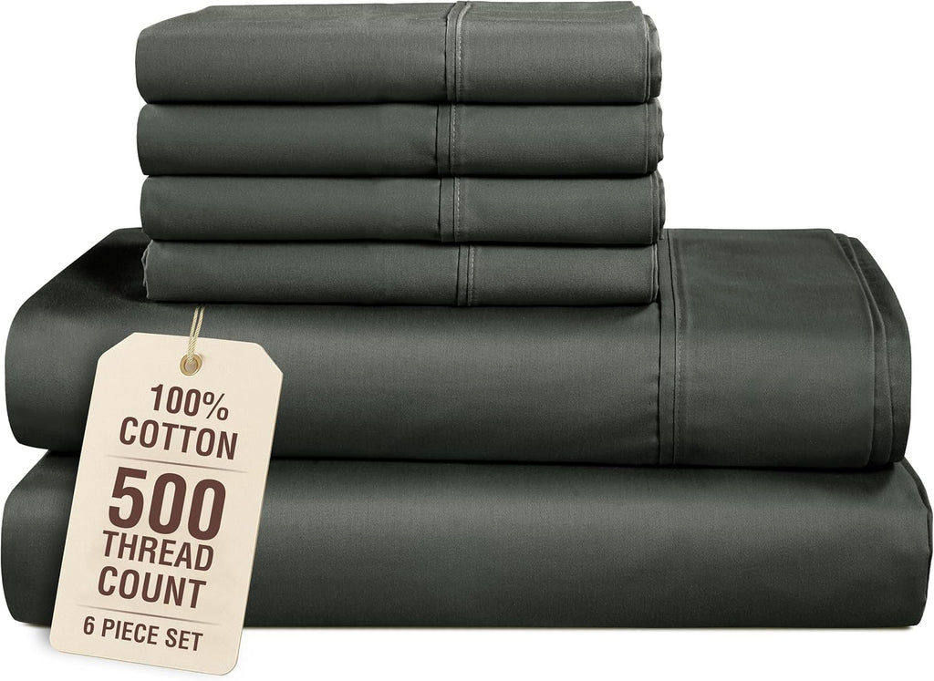 Casa Platino Cal King Sheet Set, 6 Piece Silky Sateen Sheets with 500 Thread Count 100% Cotton, 15 Inch Deep Pocket Fitted Sheet for Cal…