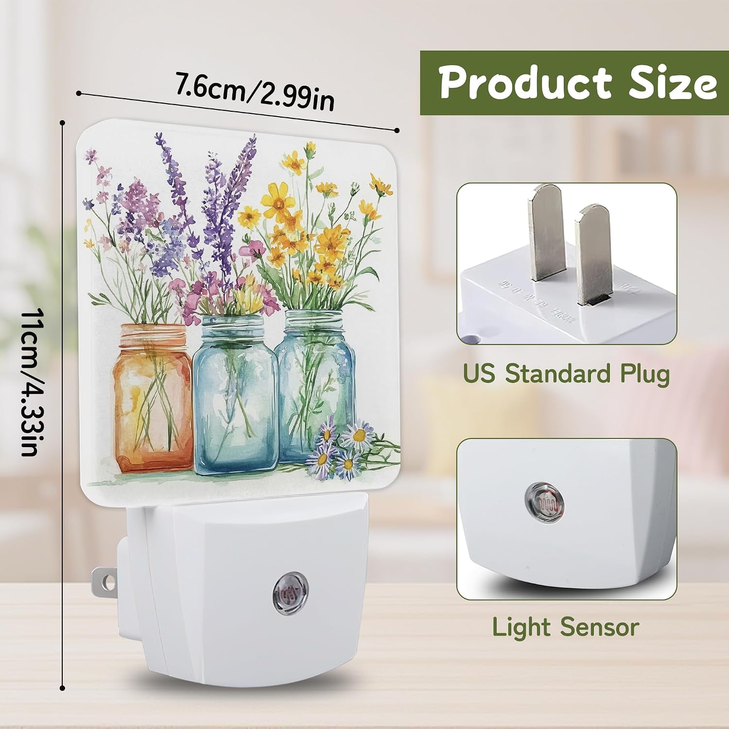 Night Light, Mason Jar Wildflowers Night Lights Plug into Wall for Bedroom Bathroom Hallway Kitchen, Dusk to Dawn Sensor Decorative Gift…