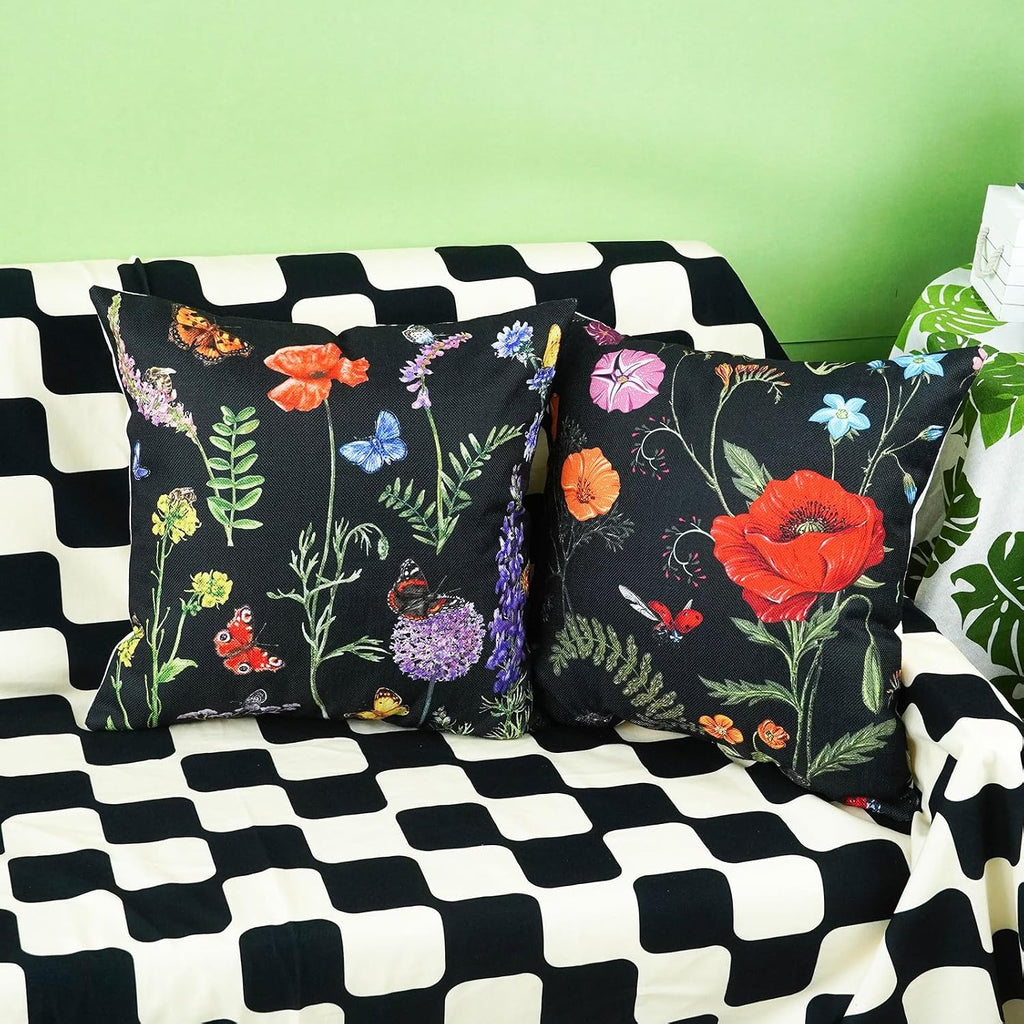 ONWAY Outdoor Waterproof Spring Summer Pillow Covers 18x18 Inch Set of 4 Floral Farmhouse Throw Pillows Decorative Cushion Cases for…