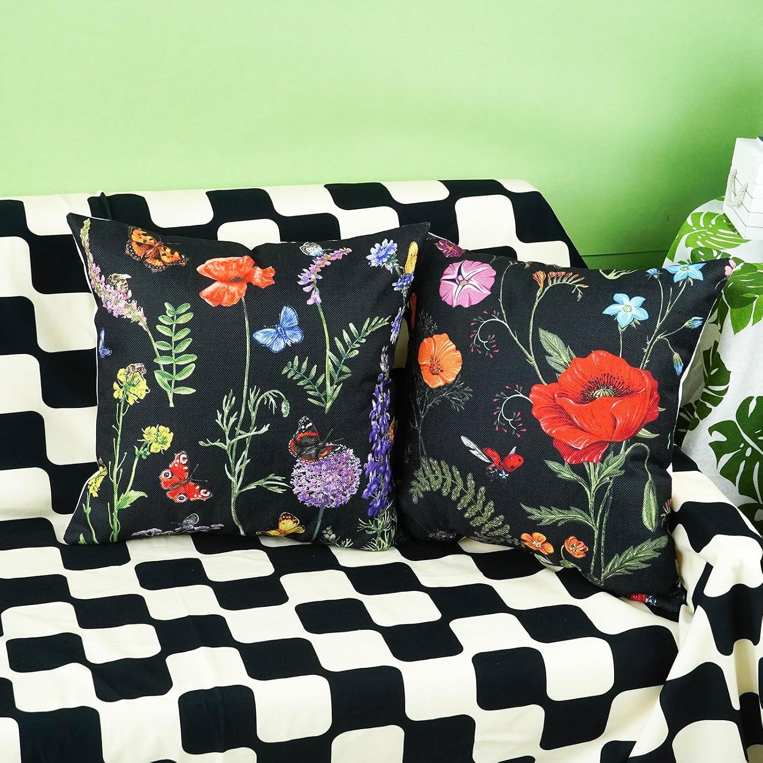 ONWAY Outdoor Waterproof Spring Summer Pillow Covers 18x18 Inch Set of 4 Floral Farmhouse Throw Pillows Decorative Cushion Cases for…