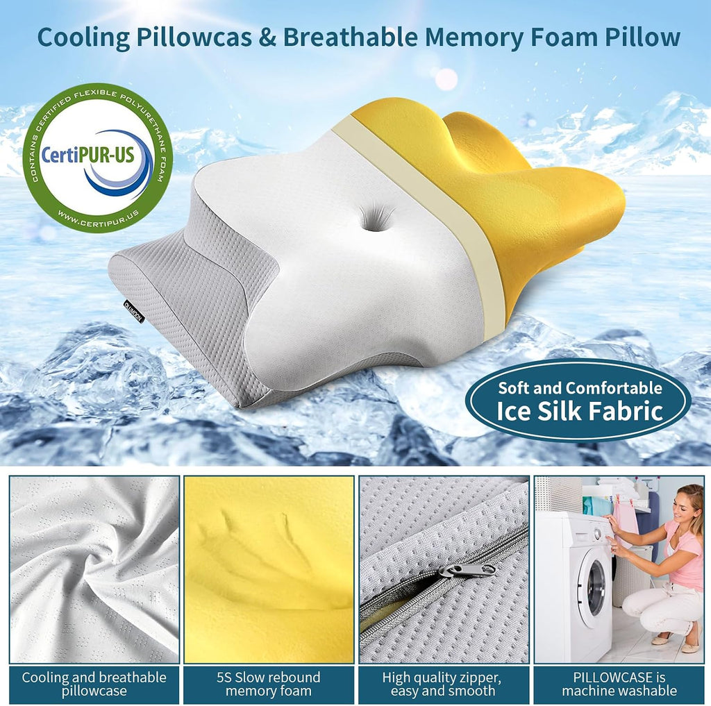 Bespillow Cervical Neck Pillow for - Cooling Side Sleeper Pillow for Sleeping, Ergonomic Memory Foam Pillows for Neck Support, Contour Orth…