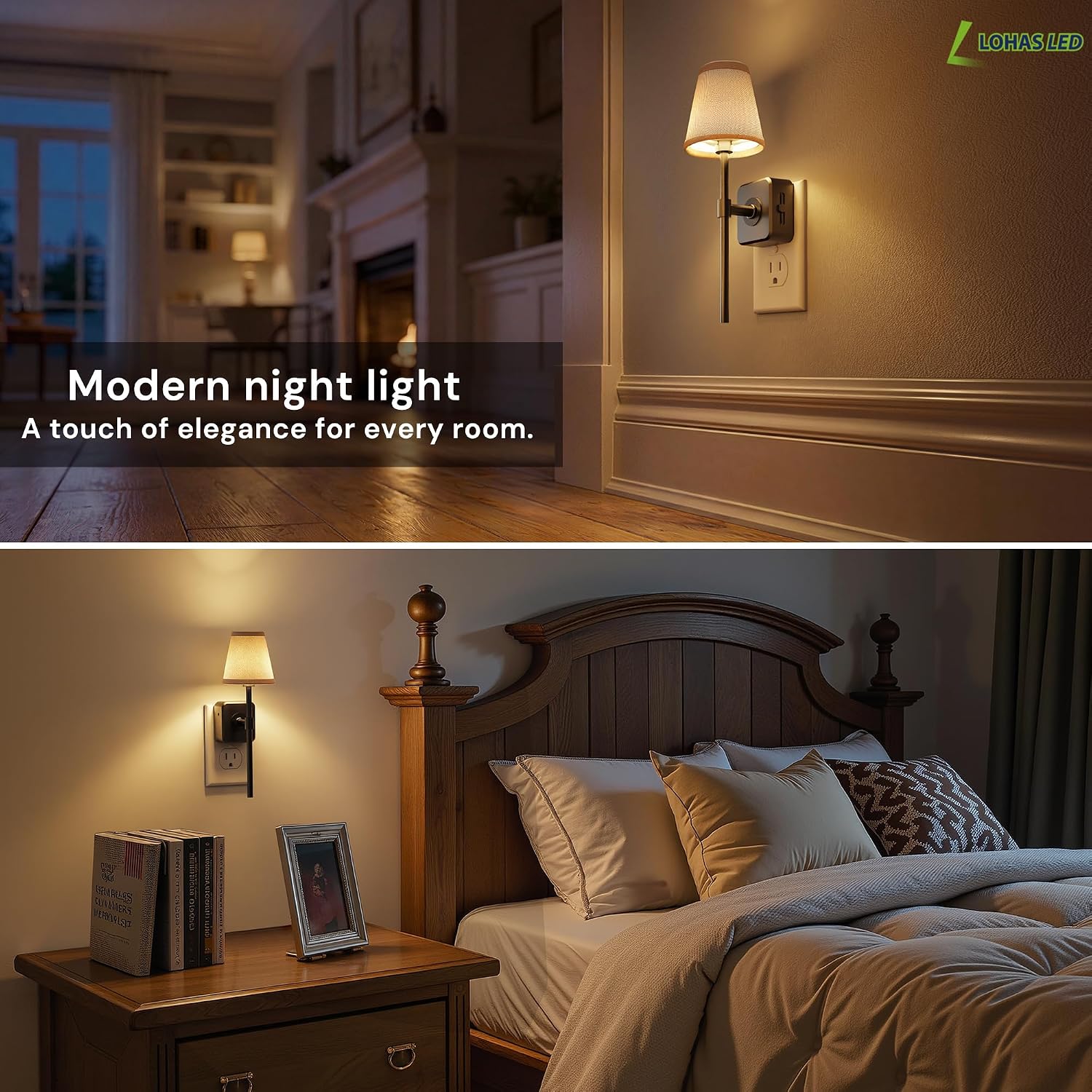 Llohasled L LOHAS LED Night Light, Night Lights Plug Into Wall with 0-100 LM Dimmable, Fabric Linen Shade Plug in Night Light, 3000K Warm L…