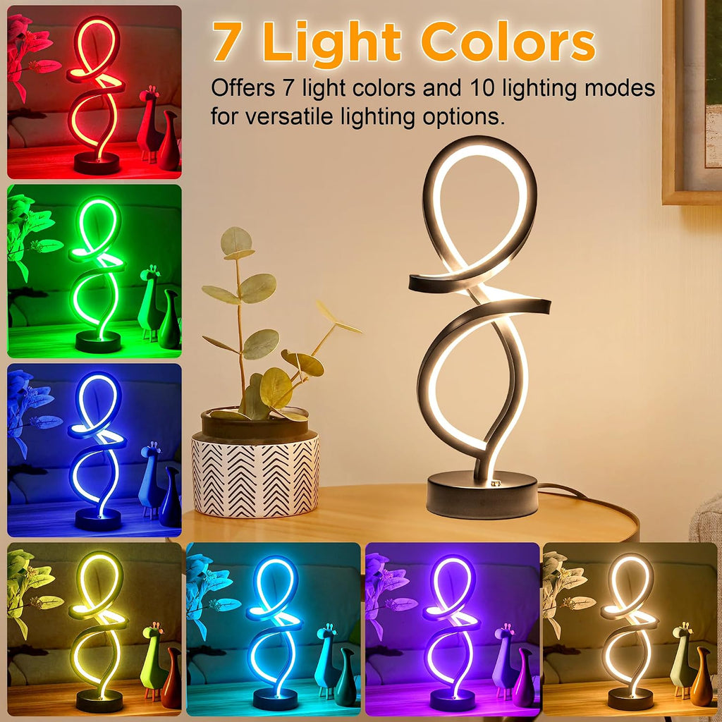 Mayful RGB Modern Table Lamp with 15W LED Spiral Spiral Design, Black Nightstand Lamp & Small Bedside Lamp, Touch Dimmable with 7 Colors…