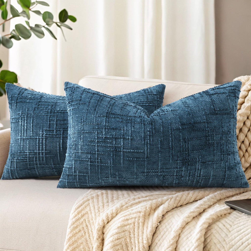 decorUhome Navy Blue Chenille Throw Pillow Covers 12x20 Set of 2 Textured Soft Cozy Slubby Couch Pillow Covers Modern Farmhouse Boho Decora…