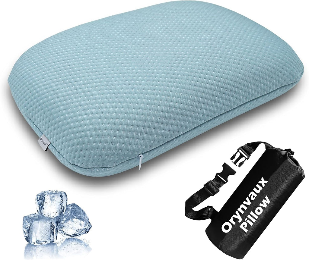 BetterSleepAnywhere! Cooling Camping Pillow, Memory Foam Travel Pillow with Adjustable Buckle Strap & Storage Bag