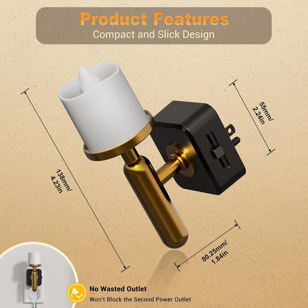 JandCase Candle Night Light, 2 Pack Night Lights Plug into Wall, 3000K Soft White, 0-100LM Adjustable Brightness, Dusk to Dawn Sensor…