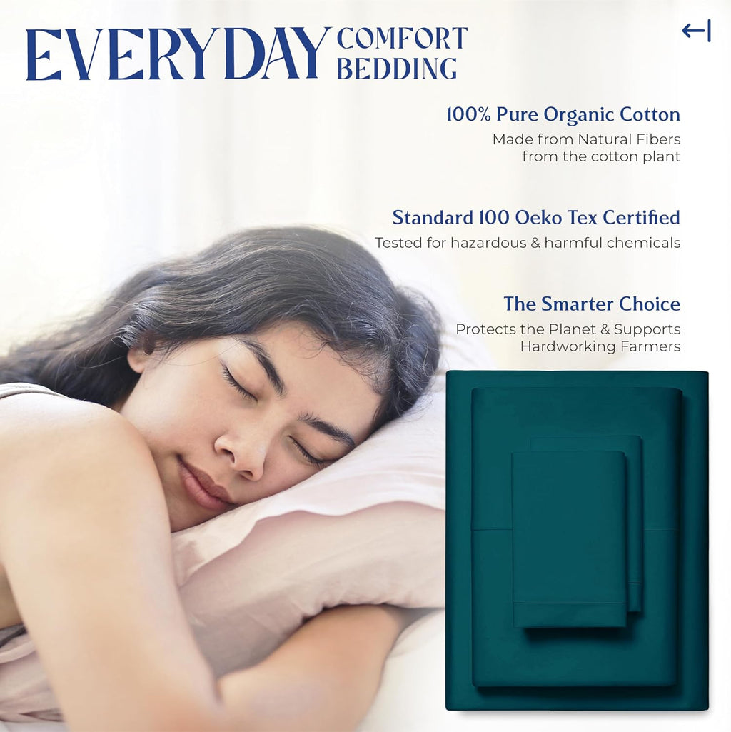 Mayfair Linen 100% Organic Cotton Sheets California King Size - 4 PC Organic Cotton Cal King Size Percale Weave Sheet Set, Soft, Cooling…