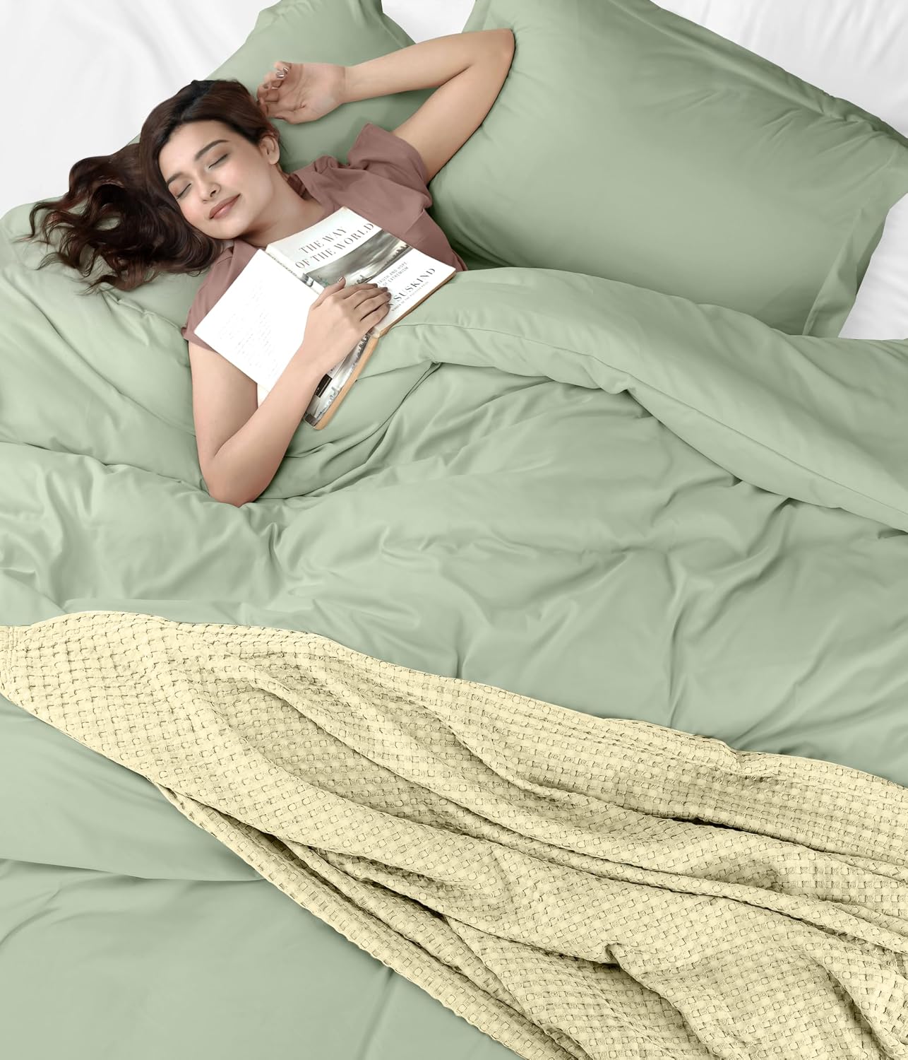 Utopia Bedding Duvet Cover Queen Size - 3 Piece with Zipper Closure - 1 Comforter Cover 90X90 Inches & 2 Pillow Shams 20X26 Inches (Sage)…