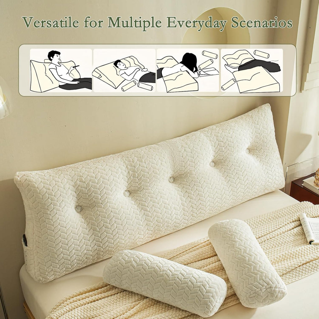 Yourmoon YOUR MOON Wedge Headboard Pillow Queen Size, Triangular Wedge Backrest Pillow with 1 Pack Neck Roll Pillows, Headboard Pillow for…