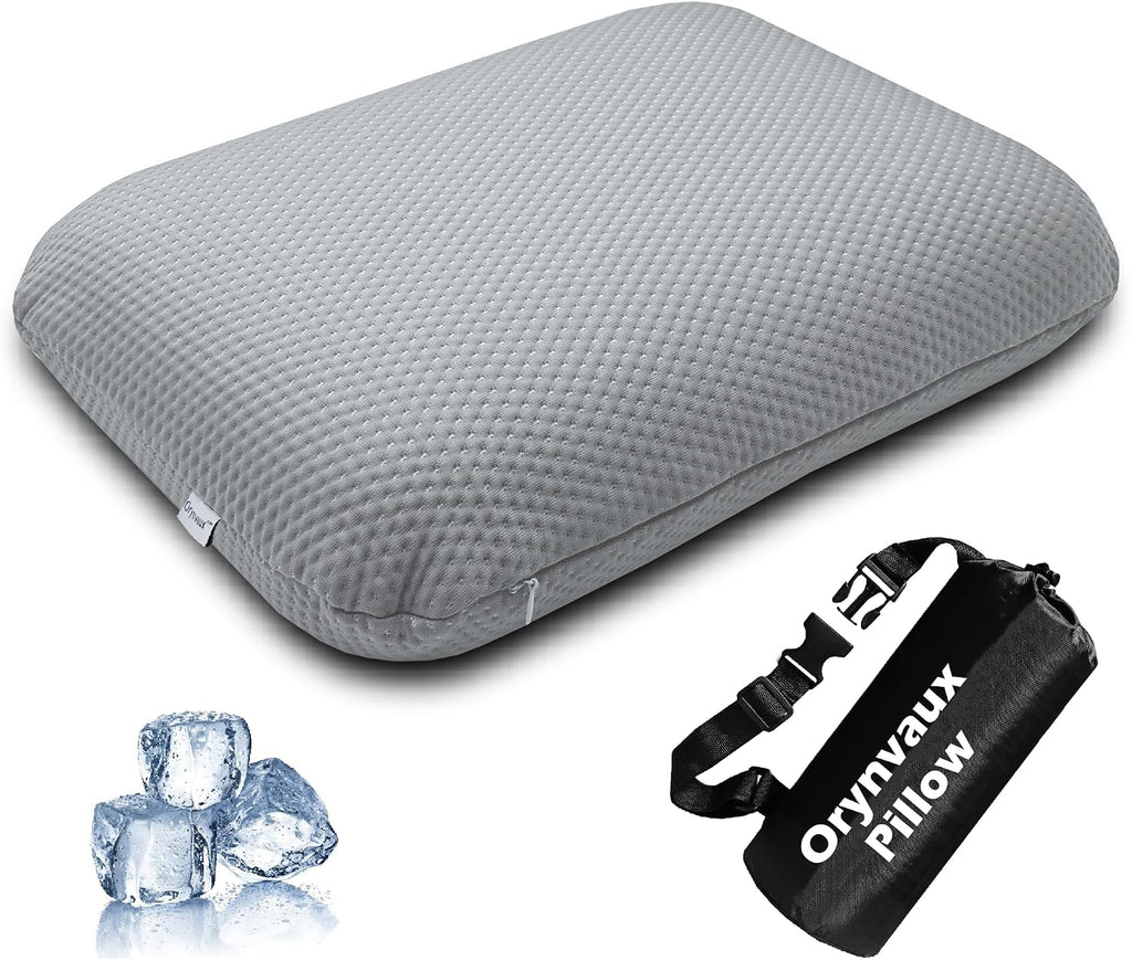 BetterSleepAnywhere! Cooling Camping Pillow, Memory Foam Travel Pillow with Adjustable Buckle Strap & Storage Bag