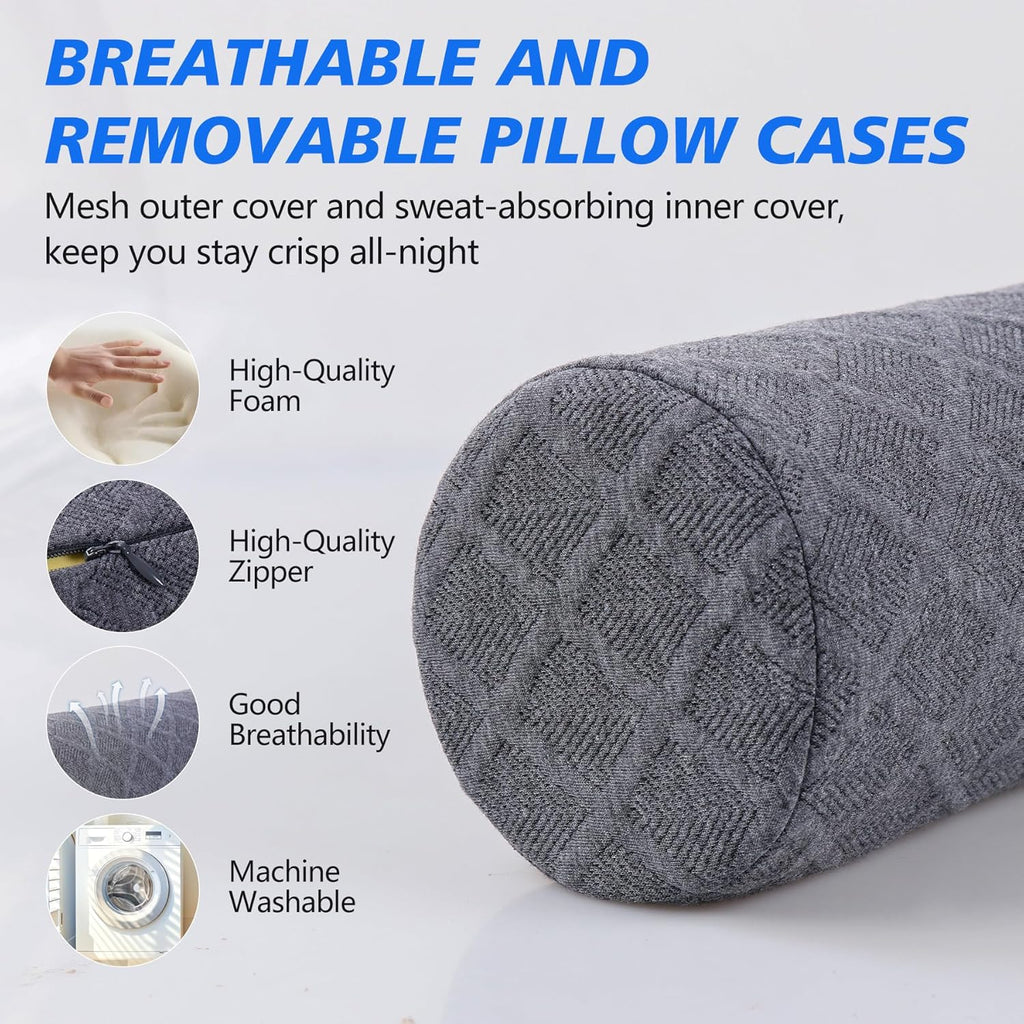 Cozyth 3.1" H Small Cervical Roll Pillow, Medium Soft Memory Foam Neck Round Pillow Cylinder Bolster Pillow for Sleeping, Round Neck Su…